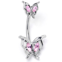 Pink Gem Fancy Fab Butterfly Double Mount Belly Ring
