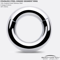 6G 3/8 316L Surgical Steel Precision Hinged Segment Hoop