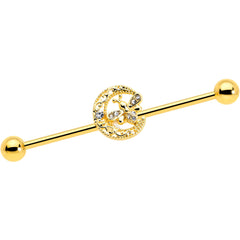 14G Clear Gem Gold Tone Lunar Dragonfly Industrial Barbell 38mm