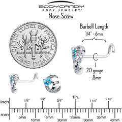 20G 7mm Clear CZ Gem Rabbit On The Moon Blue Left Side Nose Screw