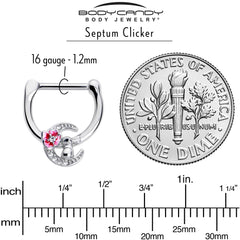 16G 5/16 Clear CZ Gem Rabbit On The Moon Pink Cartilage Clicker