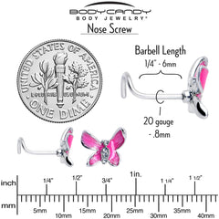 20G 7mm Clear Gem Chunky Butterfly Pink Left Side Nose Screw