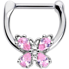 16G 5/16 Pink Gem Baroque Beauty Butterfly Cartilage Clicker