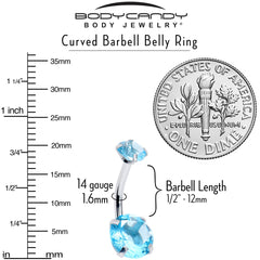 Aqua Blue Gem March Birthstone Double Mount Belly Ring