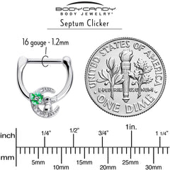 16G 5/16 Clear CZ Gem Rabbit On The Moon Green Cartilage Clicker