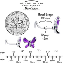 20G 7mm Clear Gem Chunky Butterfly Purple Left Side Nose Screw