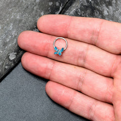 16G 3/8 Clear Gem Chunky Butterfly Blue Hinged Segment Ring