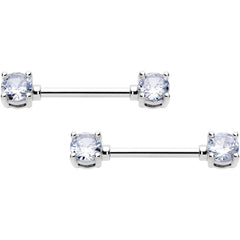 14G 9/16 Clear CZ Gem Forward Facing April Birthstone Nipple Ring Set