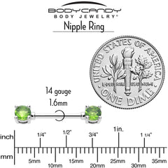 14G 9/16 Green CZ Gem August Birthstone Nipple Ring Set