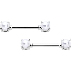 14G 9/16 White Faux Pearl June Birthstone Nipple Ring Set