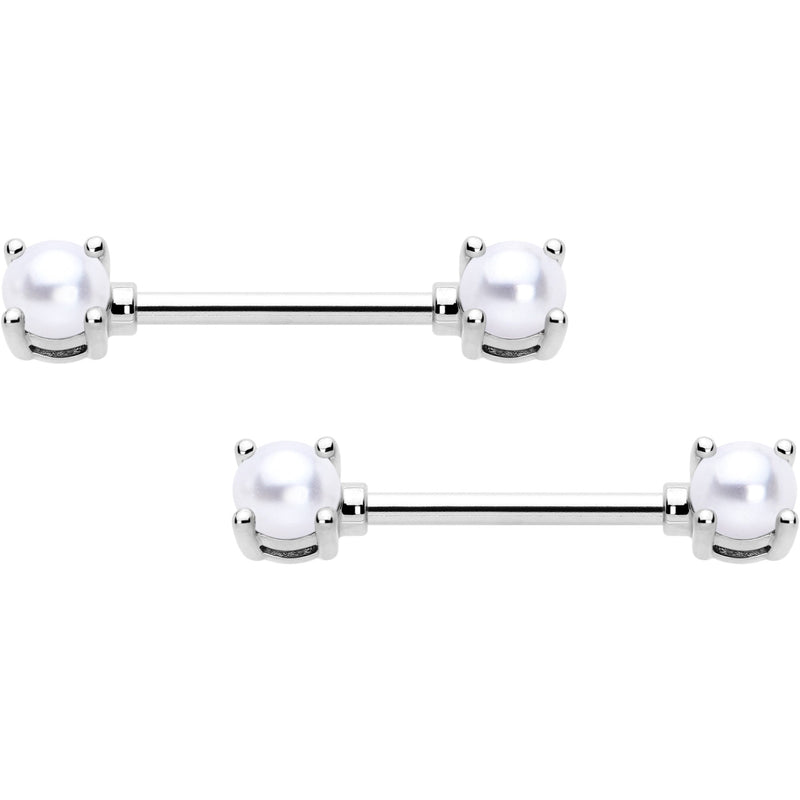 14G 9/16 White Faux Pearl June Birthstone Nipple Ring Set