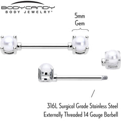 14G 9/16 White Faux Pearl June Birthstone Nipple Ring Set