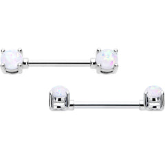 14G 9/16 White Faux Opal October Birthstone Nipple Ring Set