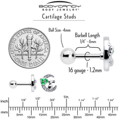 16G 1/4 Clear CZ Gem Rabbit on the Moon Green Cartilage Earring