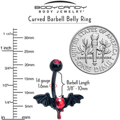 Red Gem Black Bleeding Heart Bat Belly Ring