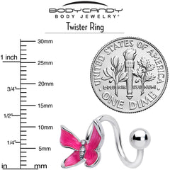 Clear Gem Chunky Butterfly Pink Spiral Twister Belly Ring