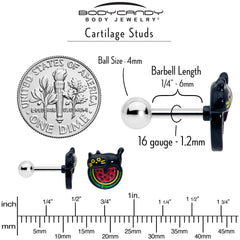 16G 1/4 Watermelon Cat Love Cartilage Tragus Earring