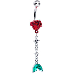 Green Clear Gem Rose Red Chain Dangle Belly Ring