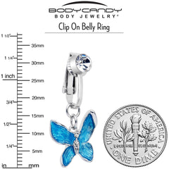 Clear Gem Chunky Butterfly Blue Clip On Fake Belly Ring