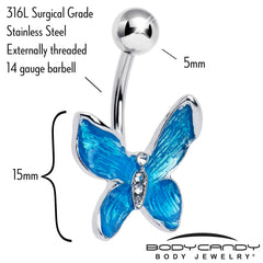 Clear Gem Chunky Butterfly Blue Belly Ring