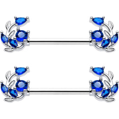 14G 9/16 Blue Gem Twining Vine Barbell Nipple Ring Set