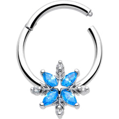 16G 3/8 Blue CZ Gem Classic Flower Hinged Segment Ring