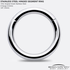 8G 5/8 316L Surgical Steel Precision Hinged Segment Hoop