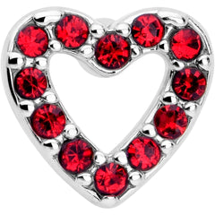20G 7mm Red Gem Hollow Paved Heart L Shape Nose Ring