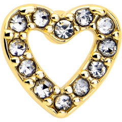 20G 7mm Clear Gem Golden Hollow Paved Heart L Shape Nose Ring