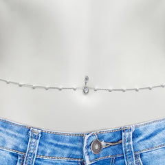 Clear CZ Gem Innocent Glam Faux Pearl Belly Ring Belly Chain