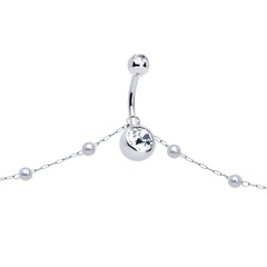 Clear CZ Gem Innocent Glam Faux Pearl Belly Ring Belly Chain