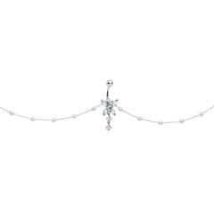 Clear CZ Gem Glam Butterfly Faux Pearl Dangle Belly Ring Belly Chain