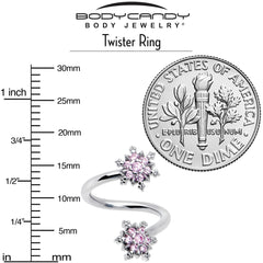 Pink CZ Gem Glam Snowflake Spiral Twister Belly Ring