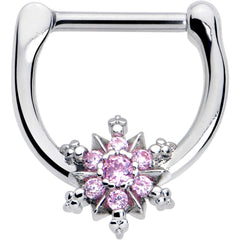 16G 5/16 Pink CZ Gem Glam Snowflake Cartilage Clicker