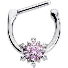 16G 5/16 Pink CZ Gem Glam Snowflake Cartilage Clicker