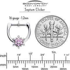 16G 5/16 Pink CZ Gem Glam Snowflake Cartilage Clicker