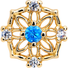 16G 5/16 Blue CZ Gem Gold Tone Flower Ring Labret Monroe Tragus