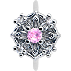 20G 5/16 Pink CZ Gem Flower Circle Nose Hoop