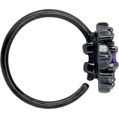 20G 5/16 Purple CZ Gem Black Flower Ring Nose Hoop