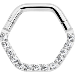 16G 5/16 Clear CZ Gem Hexagon Shape Hinged Segment Ring