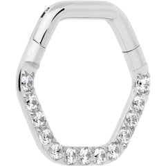 16G 5/16 Clear CZ Gem Hexagon Shape Hinged Segment Ring