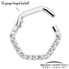 16G 5/16 Clear CZ Gem Hexagon Shape Hinged Segment Ring