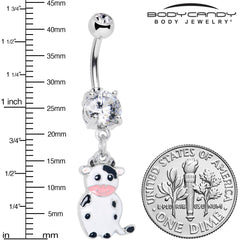 Clear Gem Moo Cow Cutie Dangle Belly Ring