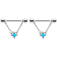 14G 9/16 Blue Synthetic Opal Rhombus Star Dangle Nipple Ring Set