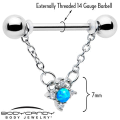 14G 9/16 Blue Synthetic Opal Rhombus Star Dangle Nipple Ring Set