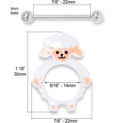 14G 9/16 Sweetheart Sheep White Nipple Shield Set