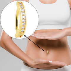 Clear CZ Gem Gold Tone Paved Row Perfection Hinged Hoop Belly Ring
