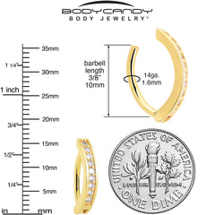 Clear CZ Gem Gold Tone Paved Row Perfection Hinged Hoop Belly Ring