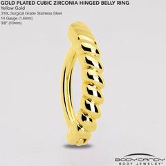 Gold Tone Classic Rope Style Hinged Hoop Belly Ring