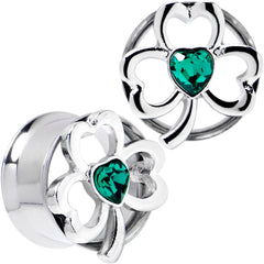 Green Gem Heart Shamrock St Patricks Tunnel Plug Set Sizes 10mm to 16mm